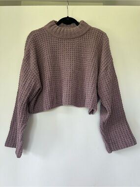 Ardene Cropped Waffle Knit Mock Neck Sweater - Mauve